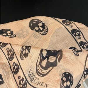 Alexander McQueen Authentic Beige and Black Silk Skull Scarf